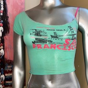 San Francisco vintage cropped crop top shirt xs small Alcatraz green hot pink